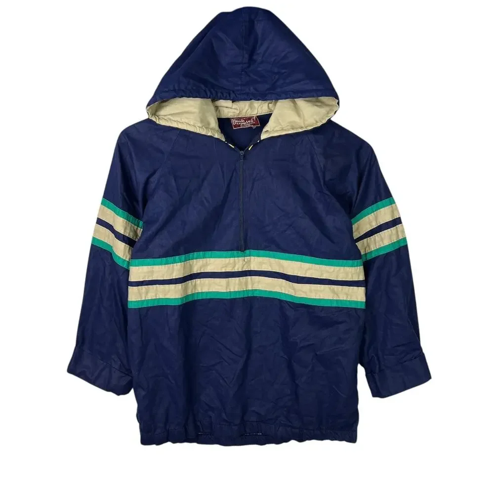 Vintage Windbreaker Hooded Jacket 60s Navy Blue Hush Puppies Boys Large 16/18